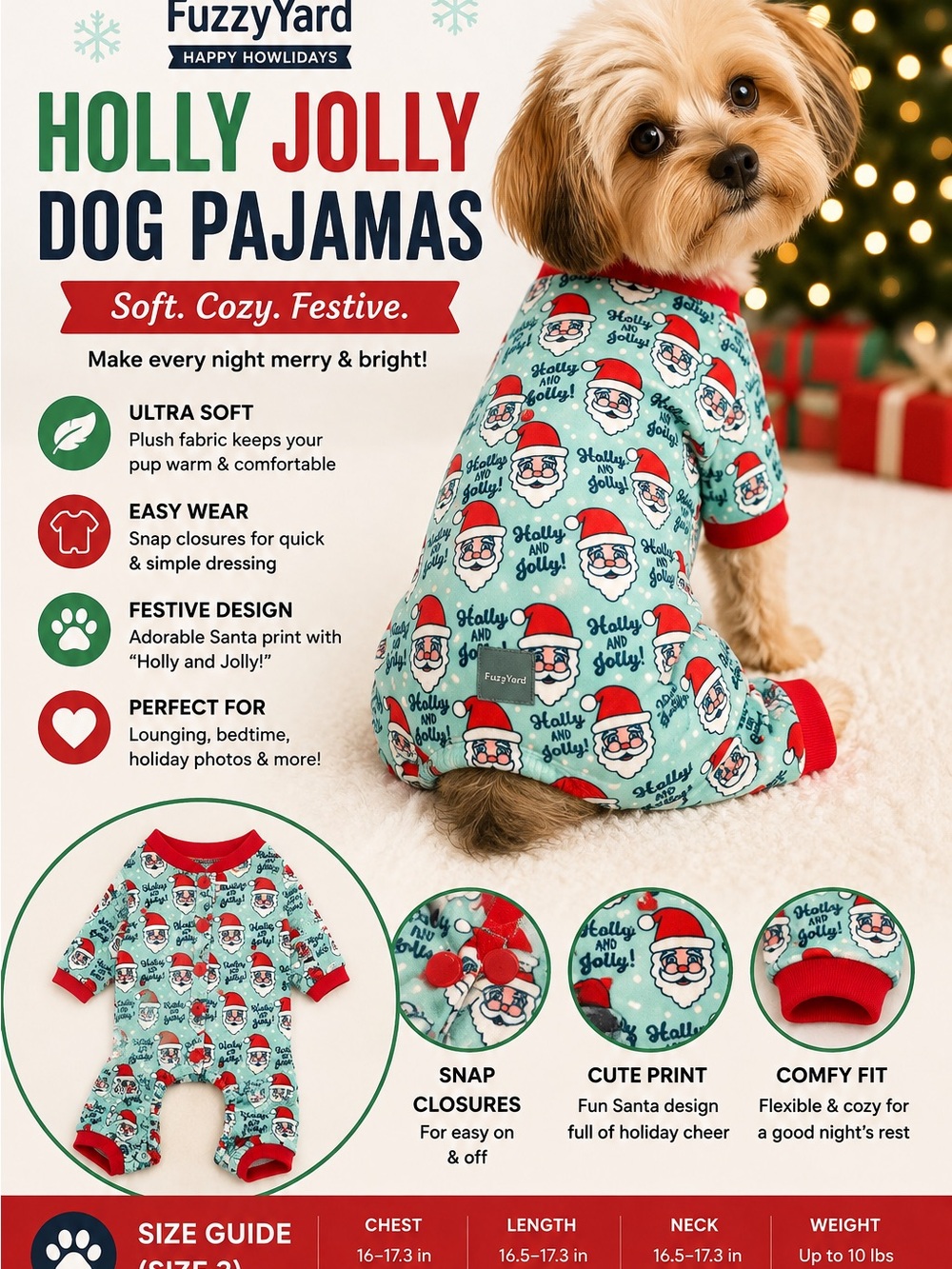 Fuzzyard Holly Jolly Dog Pajamas in Mint & Red
